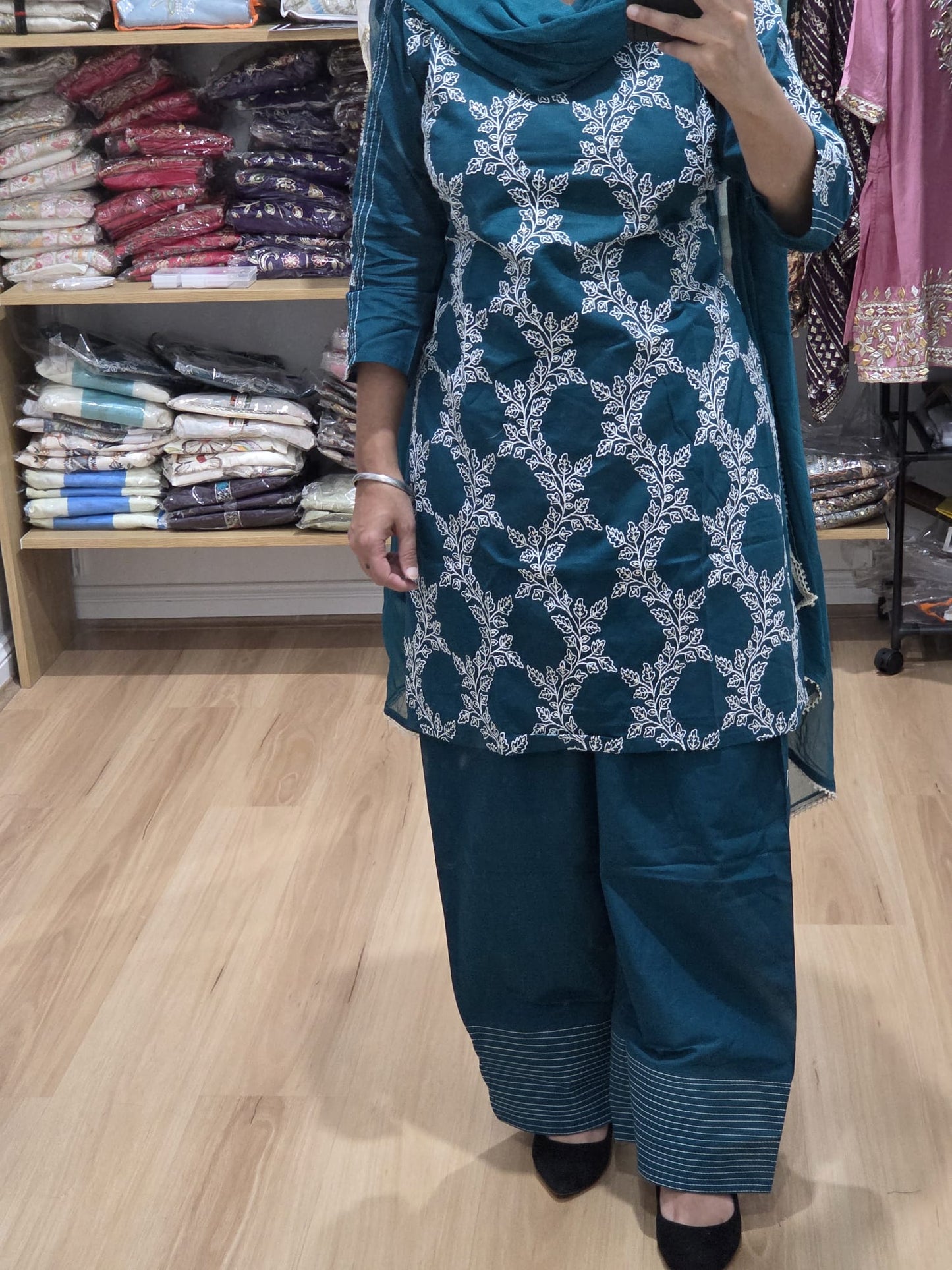 Bottle Green Colour, Fully embroidered Farshi Salwar suit