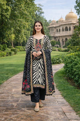 Sophisticated Zebra Print Suit with Embroided Neckline Work