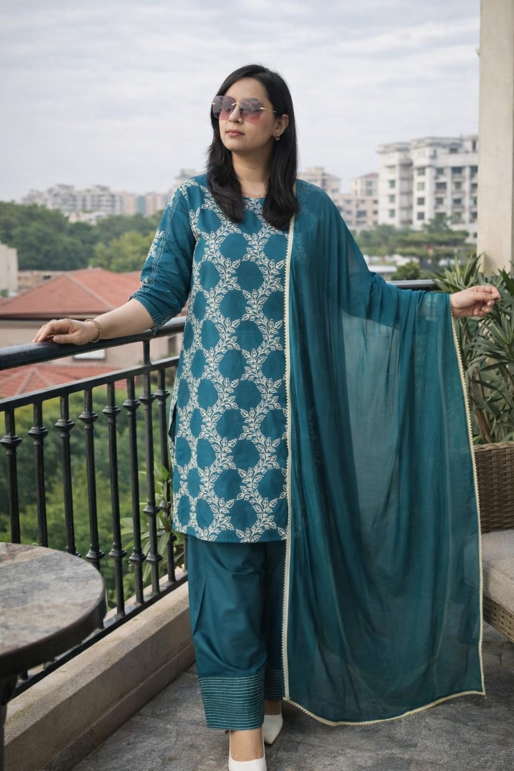 Bottle Green Colour, Fully embroidered Farshi Salwar suit