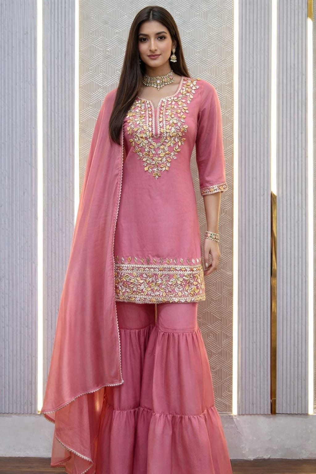 Peach colour Gota Patti Suit