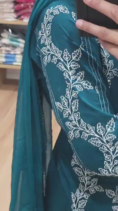Bottle Green Colour, Fully embroidered Farshi Salwar suit