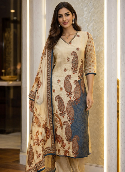 Organza Silk based Suit with Designer Cut Dana Handwork