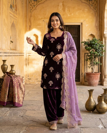 Wine colour Velvet suit