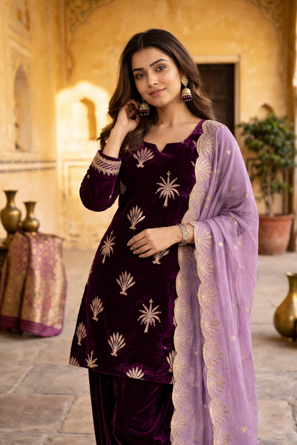 Wine colour Velvet suit