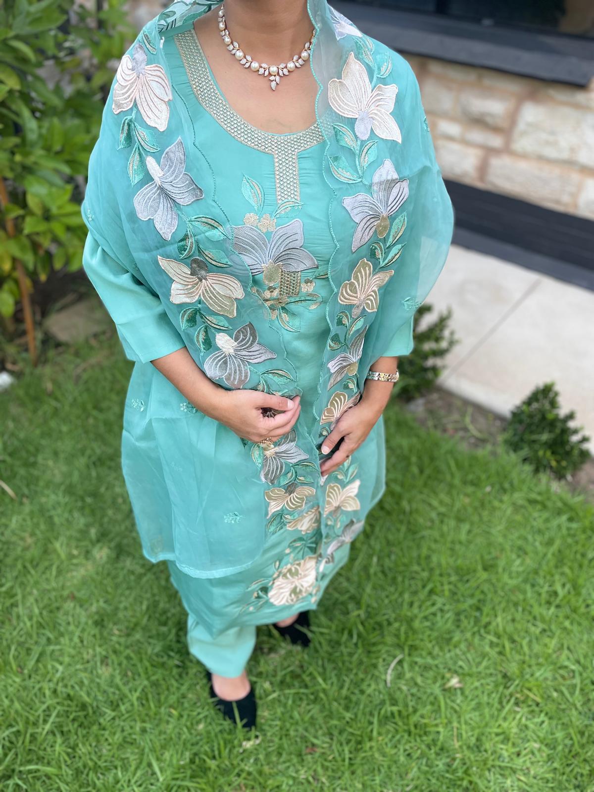 Roman Silk with Cutwork at Dupatta