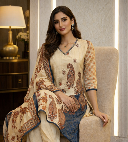 Organza Silk based Suit with Designer Cut Dana Handwork