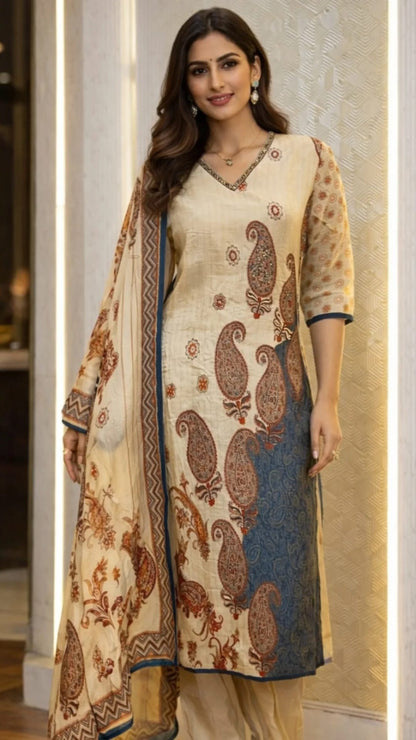 Organza Silk based Suit with Designer Cut Dana Handwork