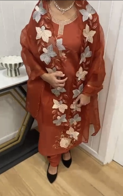 Roman Silk with Cutwork at Dupatta